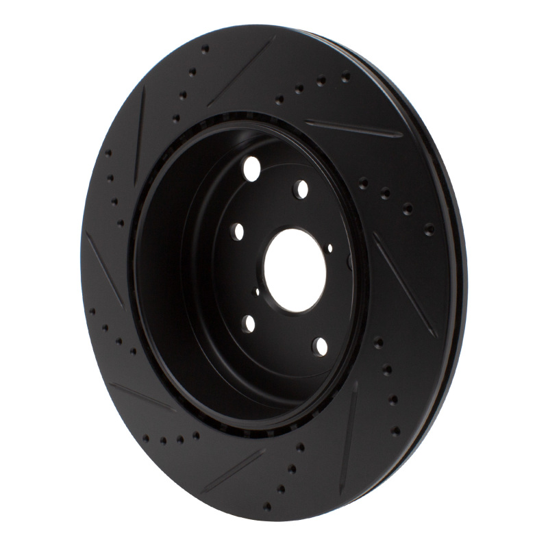 Subaru WRX Brake Rotor (1) - Rear Right - R1 Concepts - Drilled & Slotted - Black - `18-`25